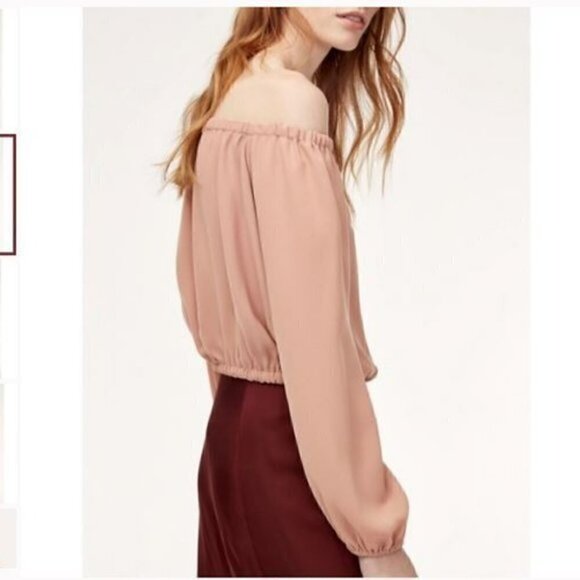 Aritzia Wilfred Shirt Womens size XS Tan Exposed Shoulder Eleanora blouse - Picture 4 of 13